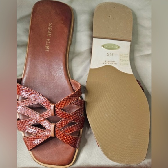 Sarah Flint - Kim Sandal Toffee Brown Embossed Calf Leather Slides, Size 9 - Picture 4 of 10